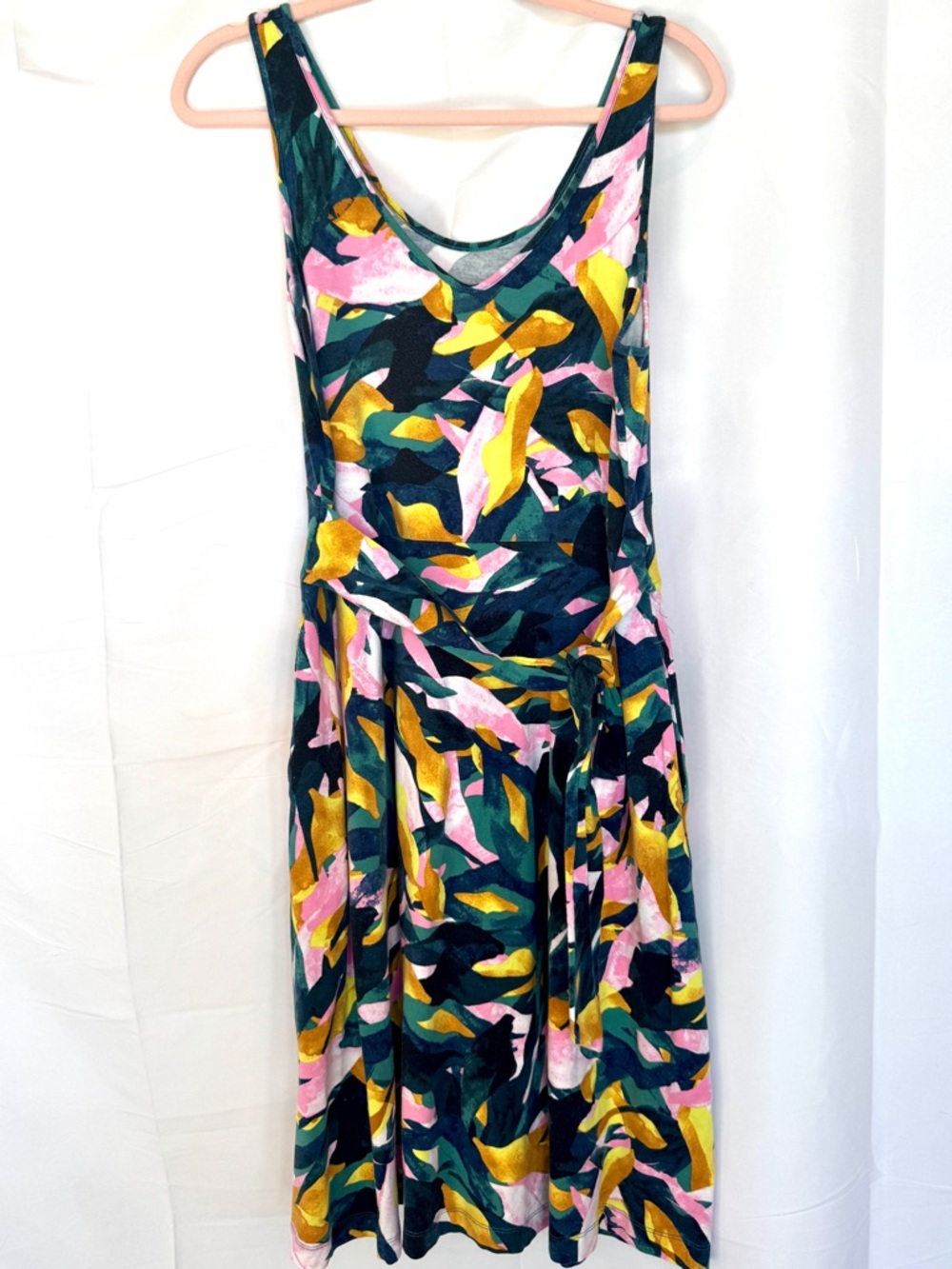 APT 9 Sleeveless A-Line Dress in Pink, Mustard & Green Women M